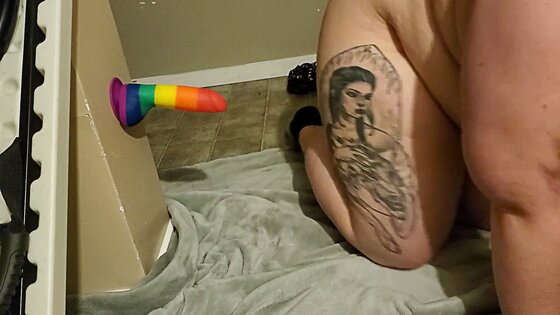 rainbow dildo fart masturbation